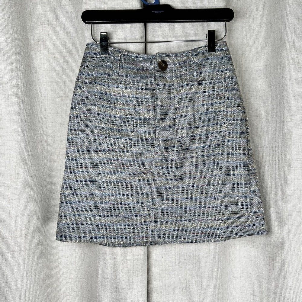 NEW! Maeve Anthropologie The Colette Tweed Metallic Mini Skirt XS Pastel Pockets